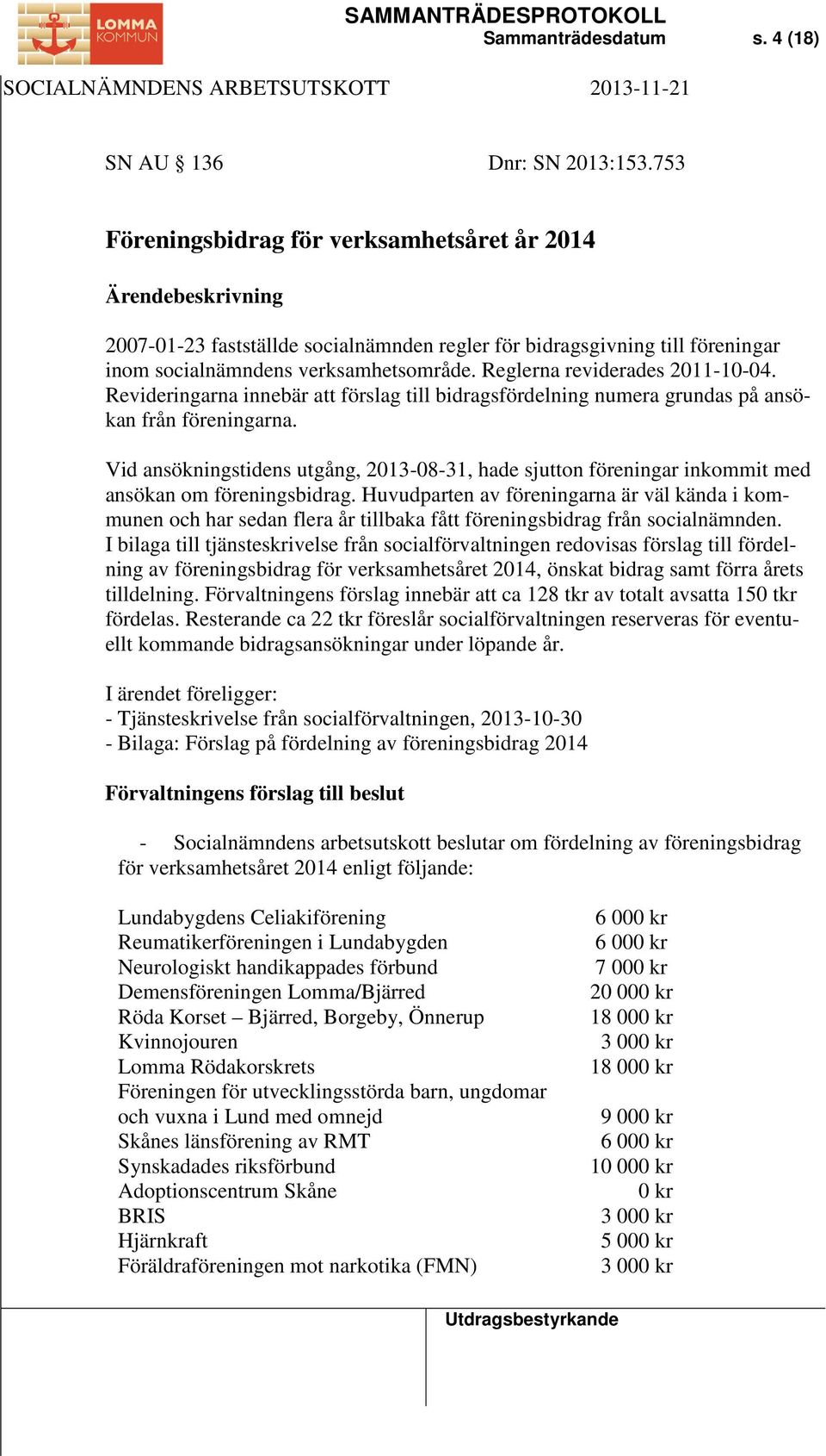 Revideringarna innebär att förslag till bidragsfördelning numera grundas på ansökan från föreningarna.