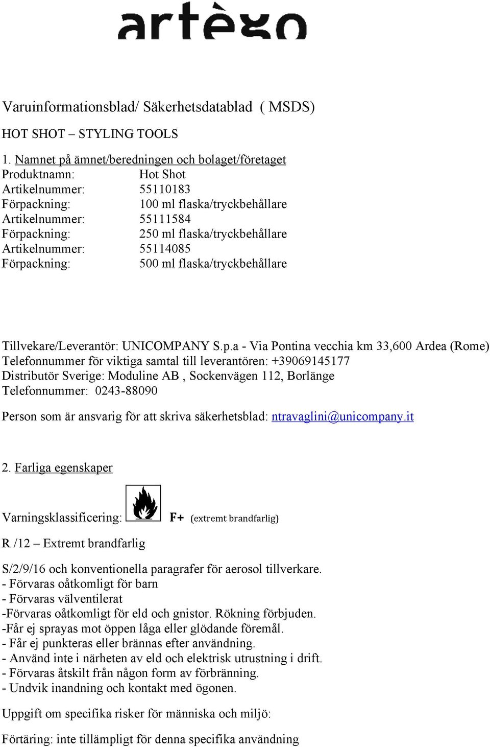 flaska/tryckbehållare Artikelnummer: 55114085 Förpa