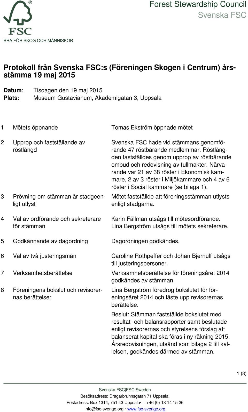 Röstlängden fastställdes genom upprop av röstbärande ombud och redovisning av fullmakter.