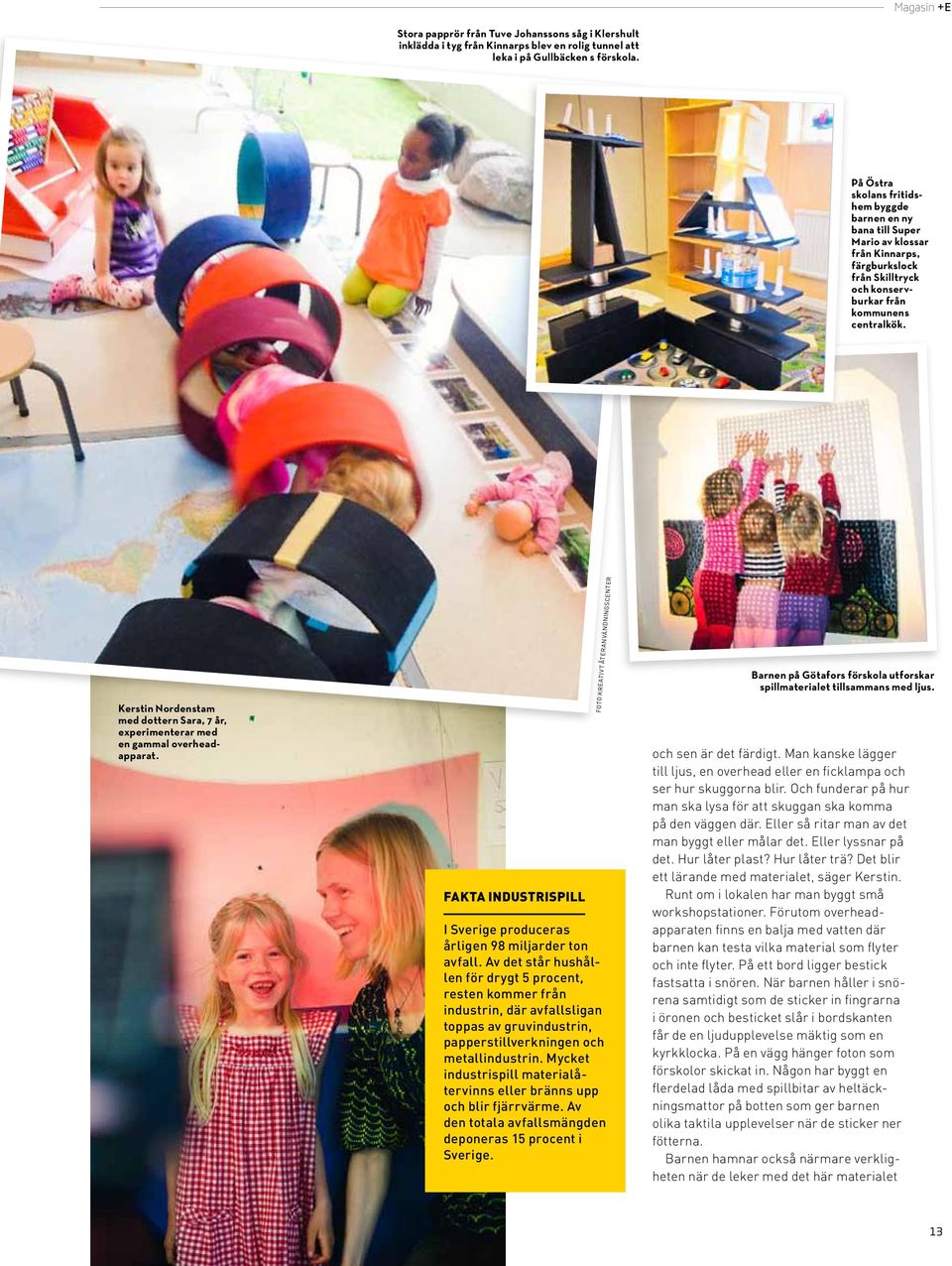 Kerstin Nordenstam med dottern Sara, 7 år, experimenterar med en gammal overheadapparat. Fakta industrispill I Sverige produceras årligen 98 miljarder ton avfall.