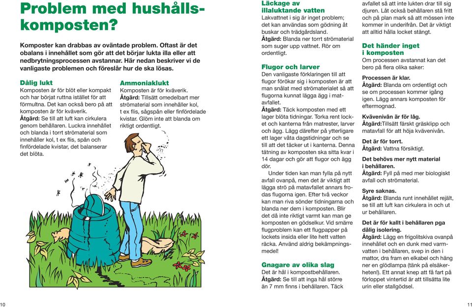 Det kan också bero på att komposten är för kväverik. Åtgärd: Se till att luft kan cirkulera genom behållaren.