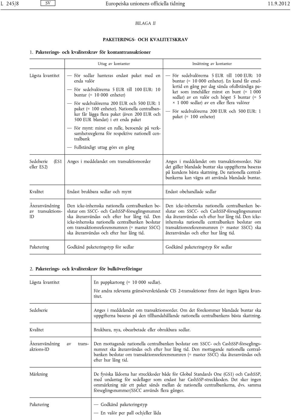 000 enheter) För sedelvalörerna 200 EUR och 500 EUR: 1 paket (= 100 enheter).