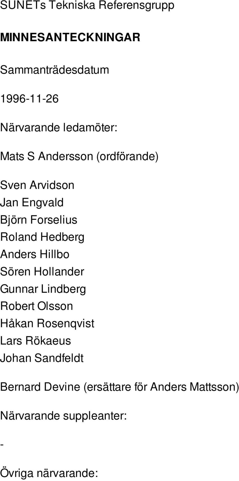 Hedberg Anders Hillbo Sören Hollander Gunnar Lindberg Robert Olsson Håkan Rosenqvist Lars