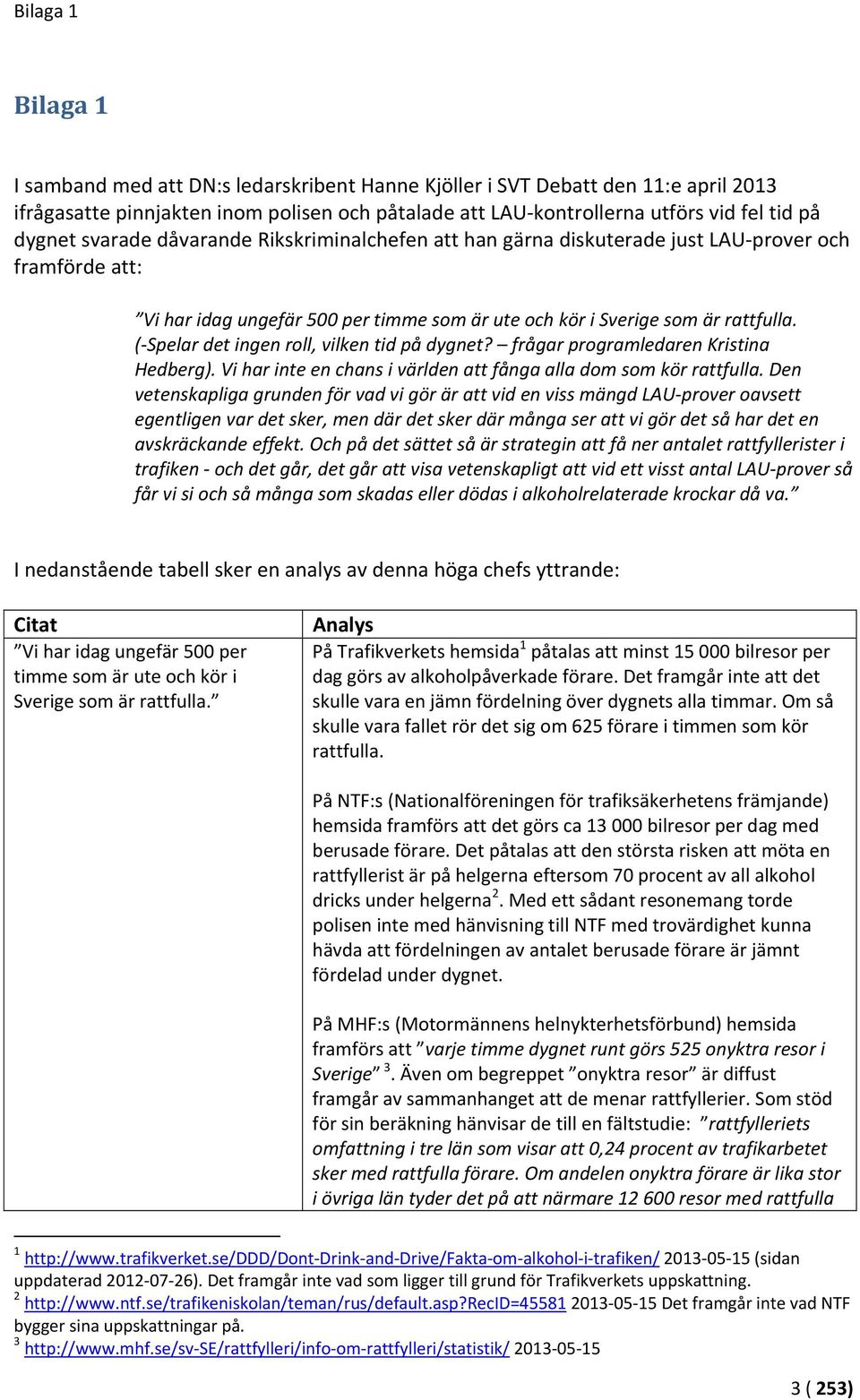( Spelar det ingen roll, vilken tid på dygnet? frågar programledaren Kristina Hedberg). Vi har inte en chans i världen att fånga alla dom som kör rattfulla.