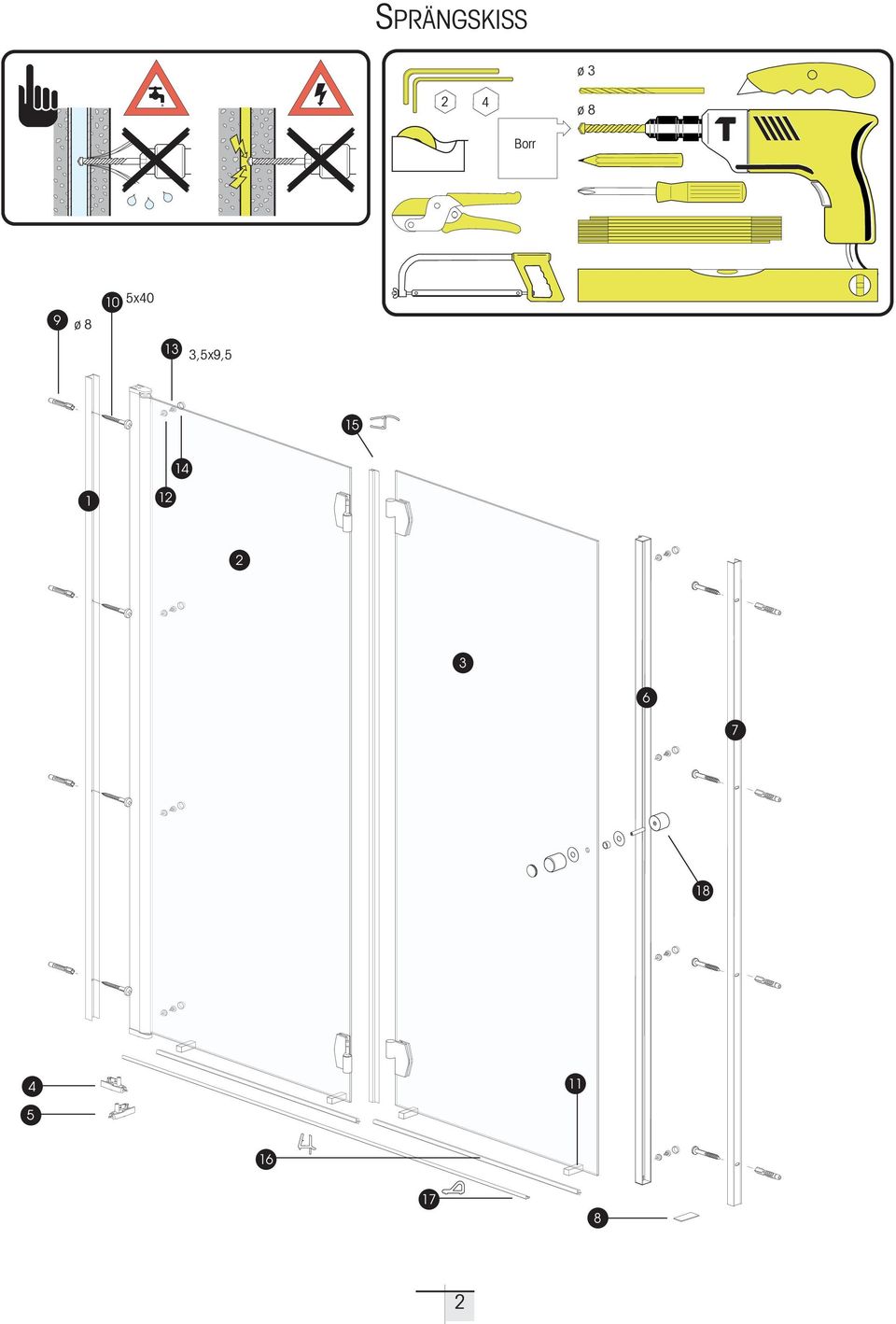 ø 8 10 5x40 13 3,5x9,5 15