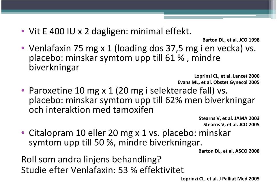Obstet Gynecol 2005 Paroxetine 10 mg x 1 (20 mg i selekterade fall) vs.