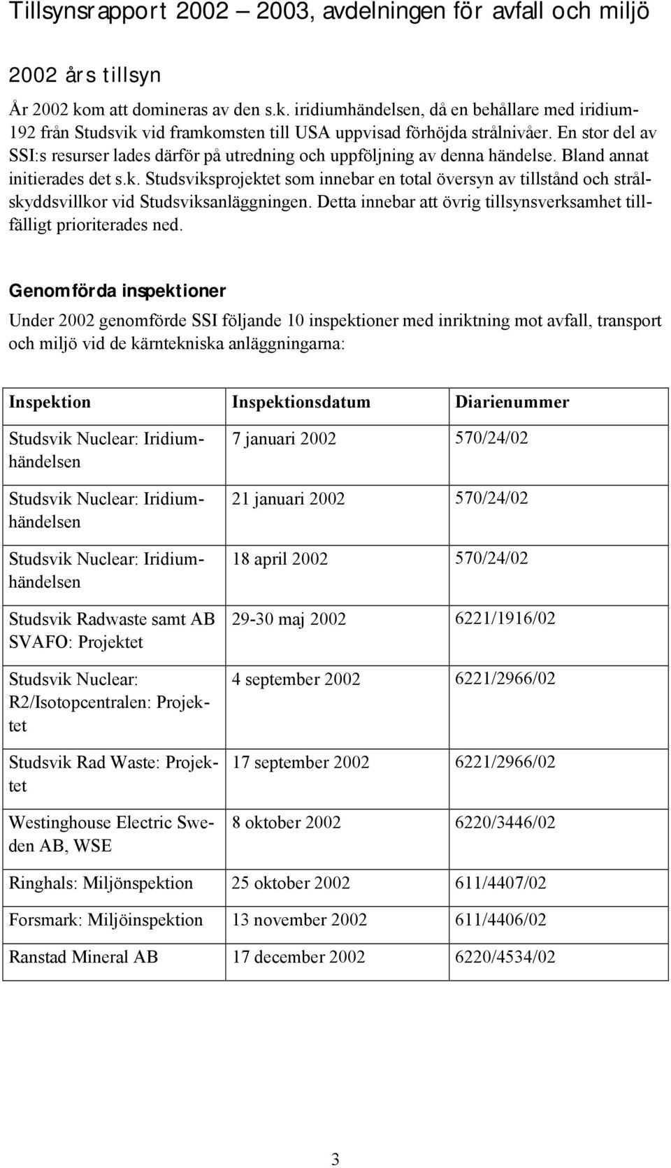 En stor del av SSI:s resurser lades därför på utredning och uppföljning av denna händelse. Bland annat initierades det s.k.