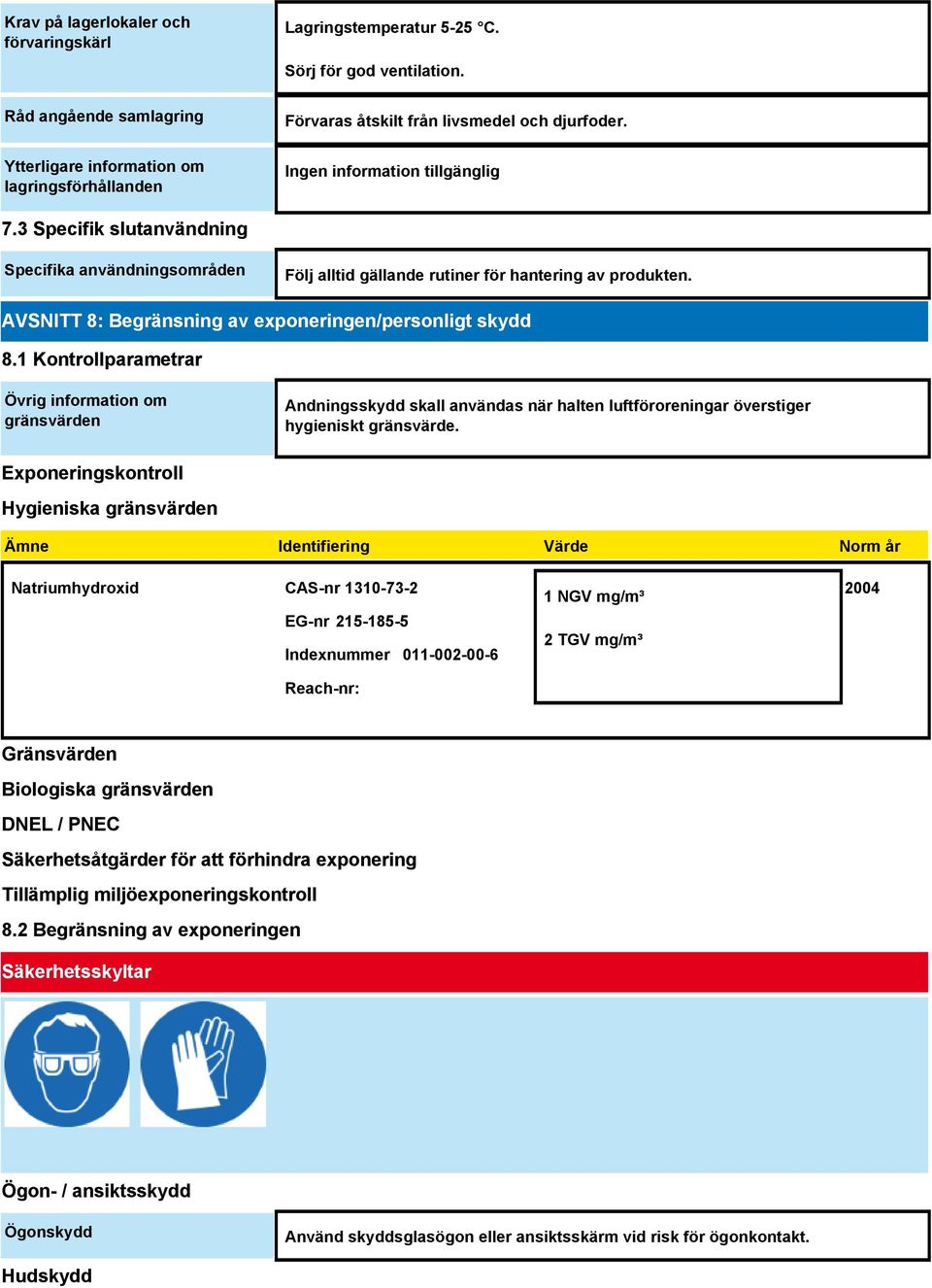 AVSNITT 8: Begränsning av exponeringen/personligt skydd 8.