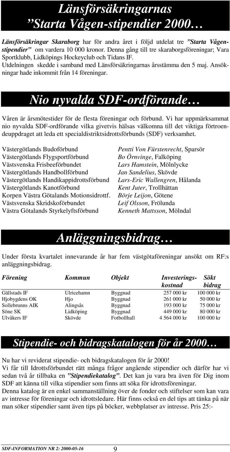 Ansökningar hade inkommit från 14 föreningar. Nio nyvalda SDF-ordförande Våren är årsmötestider för de flesta föreningar och förbund.