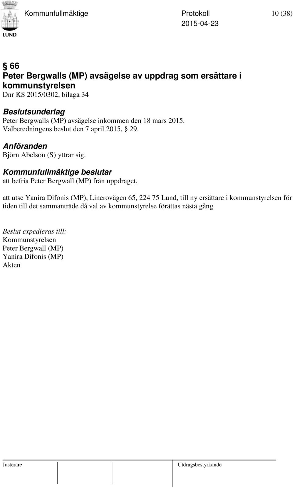 Björn Abelson (S) yttrar sig.