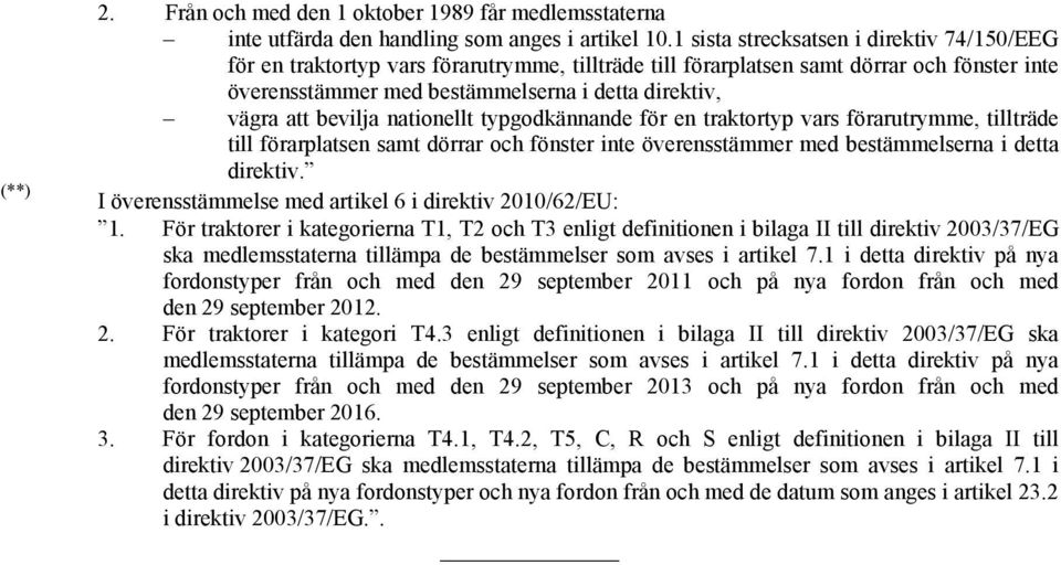 bevilja nationellt typgodkännande för en traktortyp vars förarutrymme, tillträde till förarplatsen samt dörrar och fönster inte överensstämmer med bestämmelserna i detta direktiv.