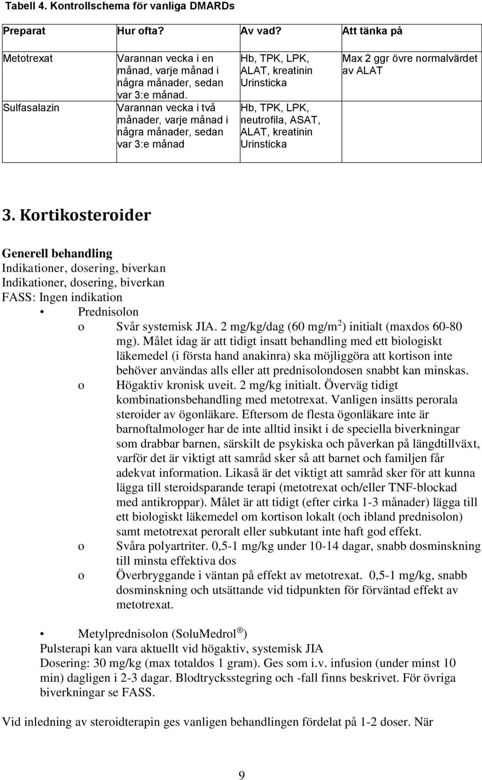 normalvärdet av ALAT 3. Kortikosteroider Generell behandling Indikationer, dosering, biverkan Indikationer, dosering, biverkan FASS: Ingen indikation Prednisolon o Svår systemisk JIA.