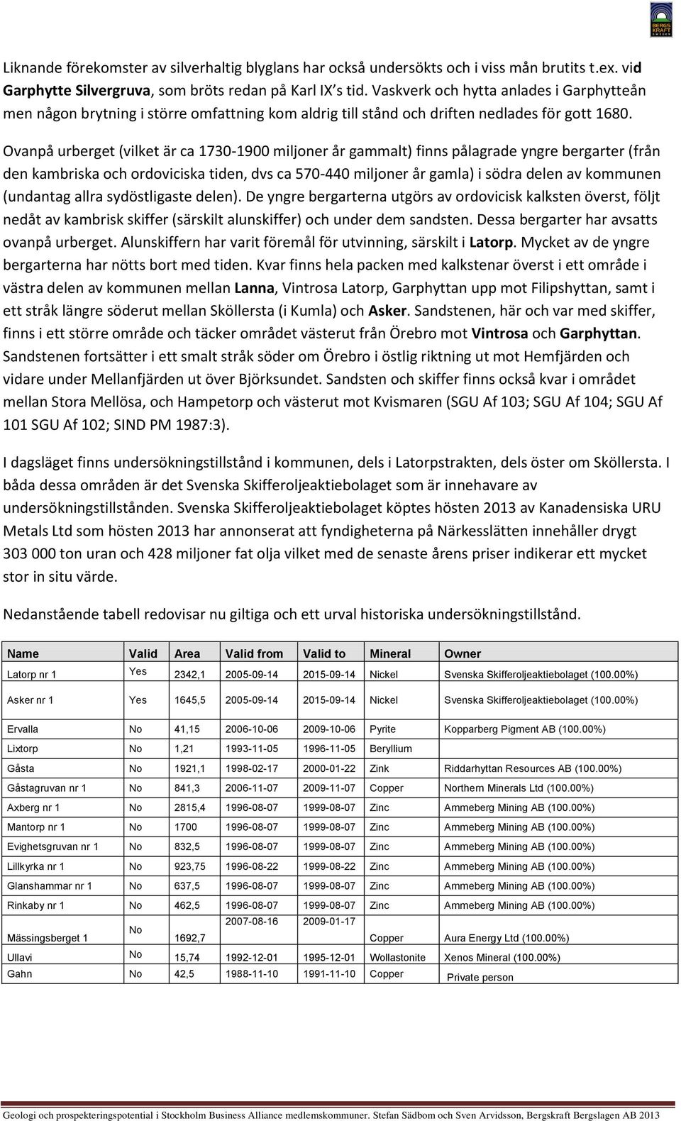 Ovanpå urberget (vilket är ca 1730-1900 miljoner år gammalt) finns pålagrade yngre bergarter (från den kambriska och ordoviciska tiden, dvs ca 570-440 miljoner år gamla) i södra delen av kommunen