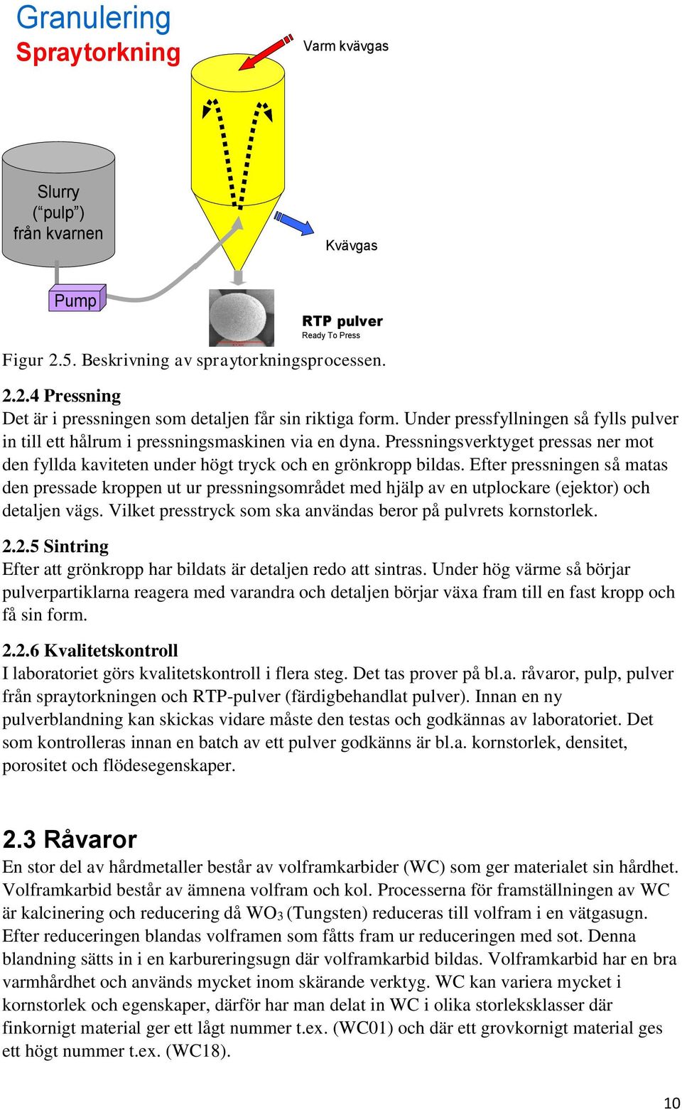 Efter pressningen så matas den pressade kroppen ut ur pressningsområdet med hjälp av en utplockare (ejektor) och detaljen vägs. Vilket presstryck som ska användas beror på pulvrets kornstorlek. 2.