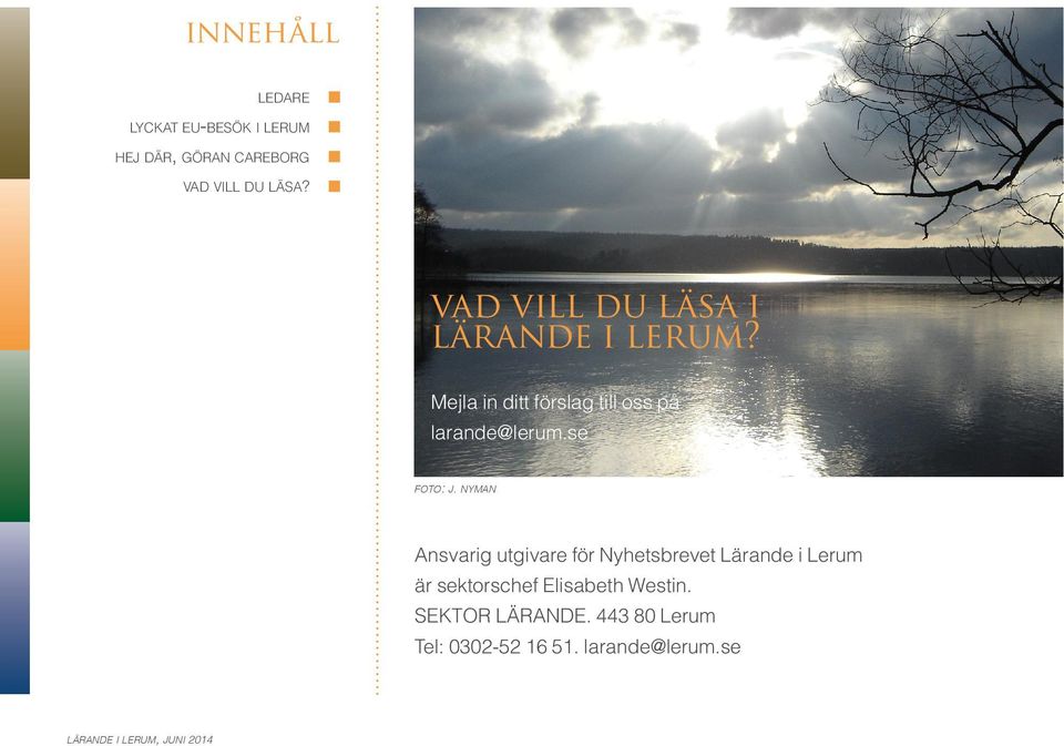 nyman Ansvarig utgivare för Nyhetsbrevet Lärande i Lerum är