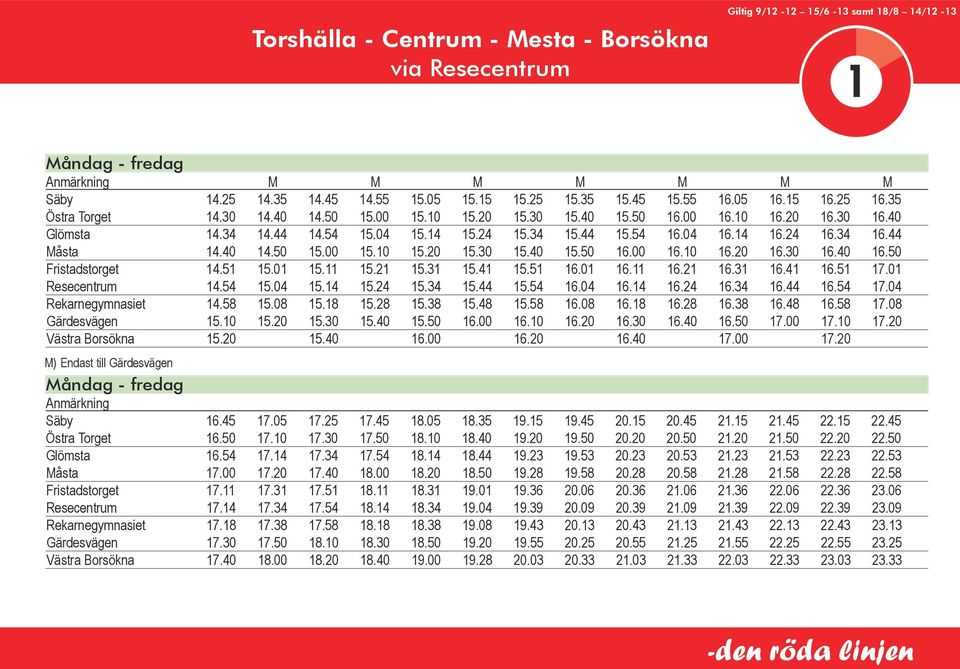 14 16.24 16.34 16.44 Måsta 14.40 14.50 15.00 15.10 15.20 15.30 15.40 15.50 16.00 16.10 16.20 16.30 16.40 16.50 Fristadstorget 14.51 15.01 15.11 15.21 15.31 15.41 15.51 16.01 16.11 16.21 16.31 16.