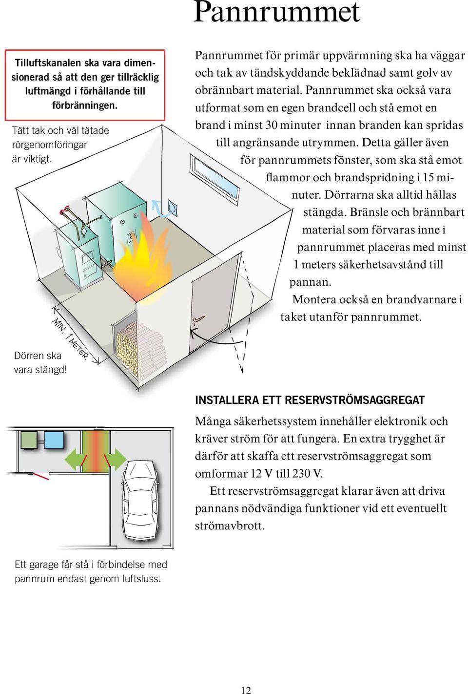 Pannrummet ska också vara utformat som en egen brandcell och stå emot en brand i minst 30 minuter innan branden kan spridas till angränsande utrymmen.