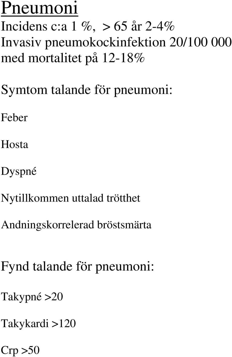 Feber Hosta Dyspné Nytillkommen uttalad trötthet Andningskorrelerad