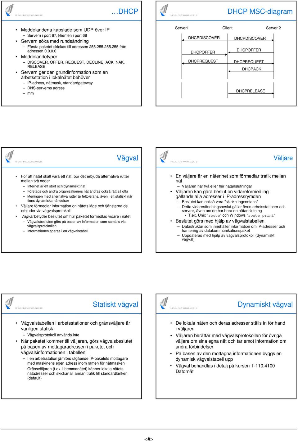 adress mm Server1 Client Server 2 DHCPDISCOVER DHCPOFFER DHCPREQUEST DHCPDISCOVER DHCPOFFER DHCPREQUEST DHCPACK DHCPRELEASE Vägval Väljare För att nätet skall vara ett nät, bör det erbjuda