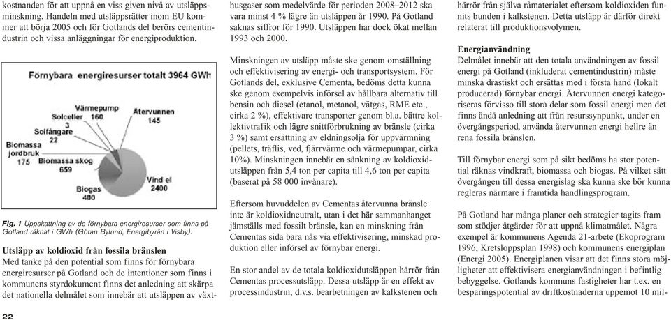 1 Uppskattning av de förnybara energiresurser som finns på Gotland räknat i GWh (Göran Bylund, Energibyrån i Visby).