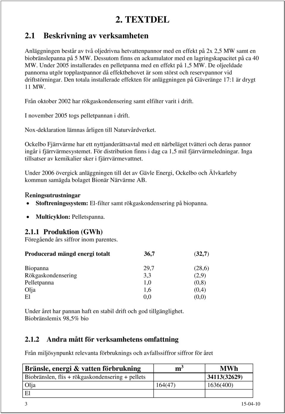 De oljeeldade pannorna utgör topplastpannor då effektbehovet är som störst och reservpannor vid driftstörningar. Den totala installerade effekten för anläggningen på Gäveränge 17:1 är drygt 11 MW.