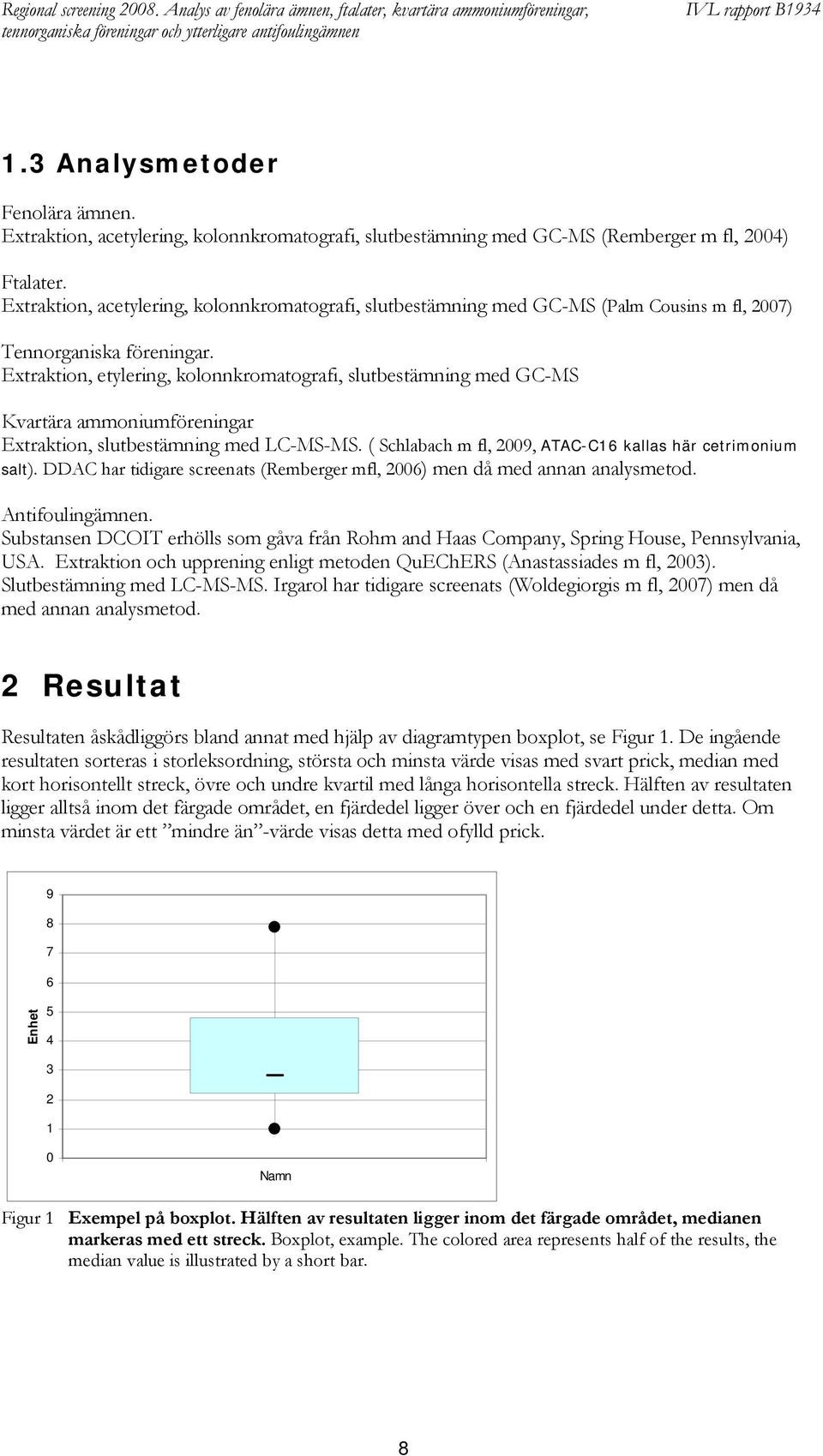 Extraktion, acetylering, kolonnkromatografi, slutbestämning med GC-MS (Palm Cousins m fl, 2007) Tennorganiska föreningar.