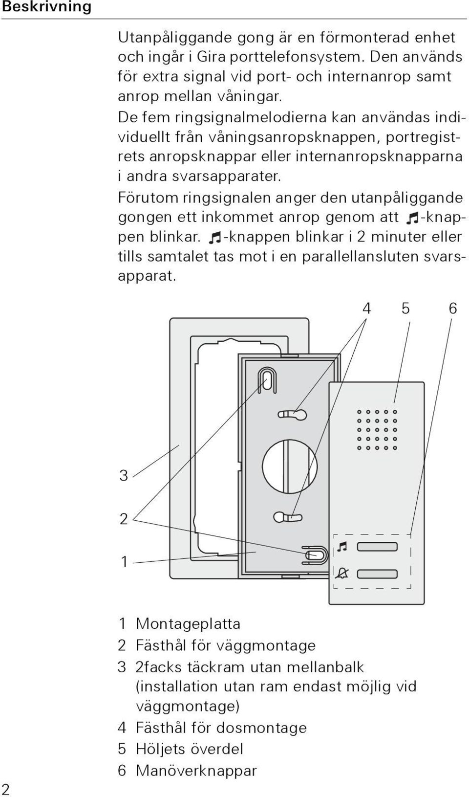 Förutom ringsignalen anger den utanpåliggande gongen ett inkommet anrop genom att -knappen blinkar.