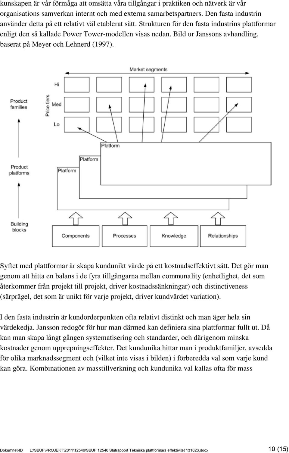 Bild ur Janssons avhandling, baserat på Meyer och Lehnerd (1997). Syftet med plattformar är skapa kundunikt värde på ett kostnadseffektivt sätt.