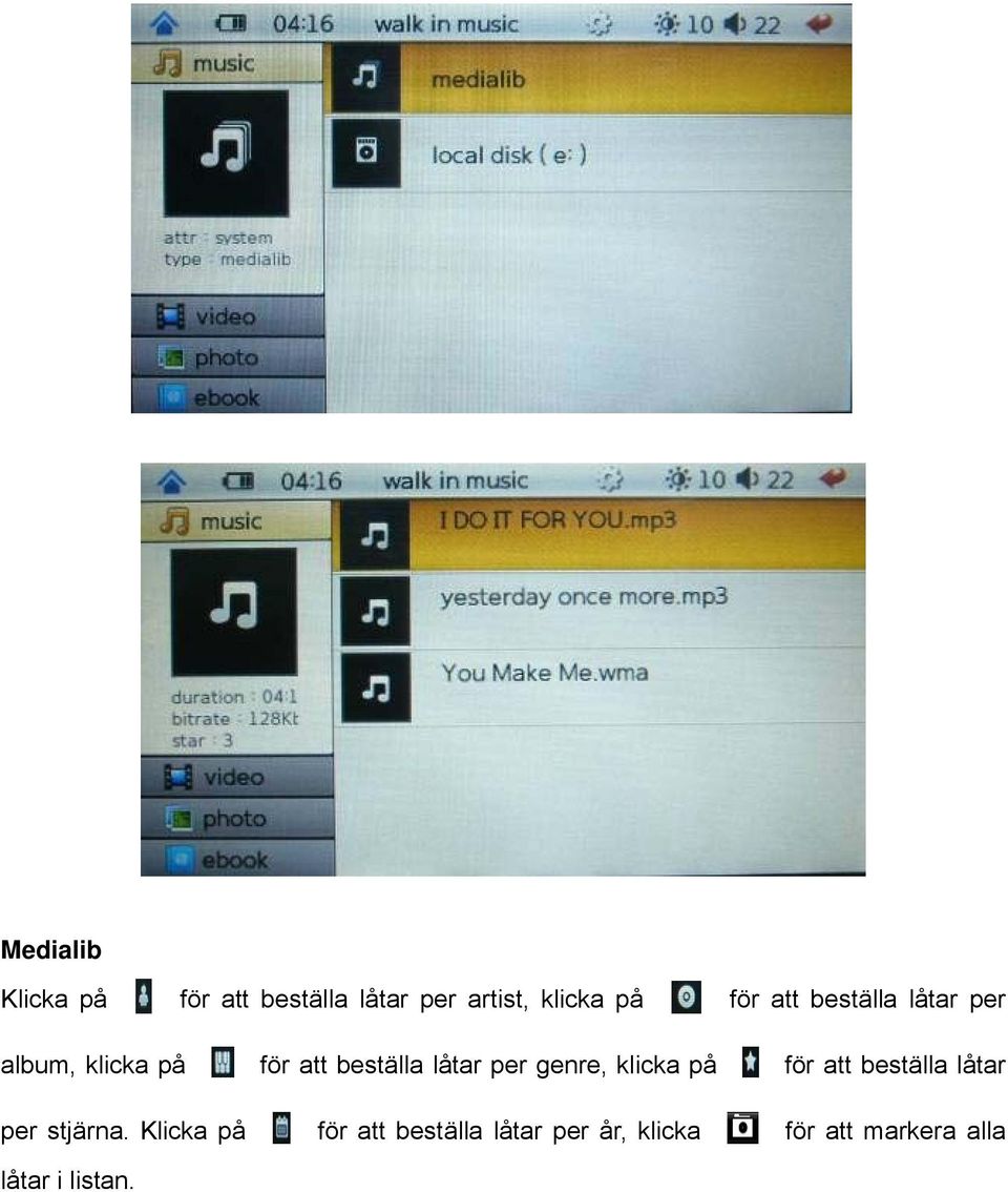 genre, klicka på för att beställa låtar per stjärna.
