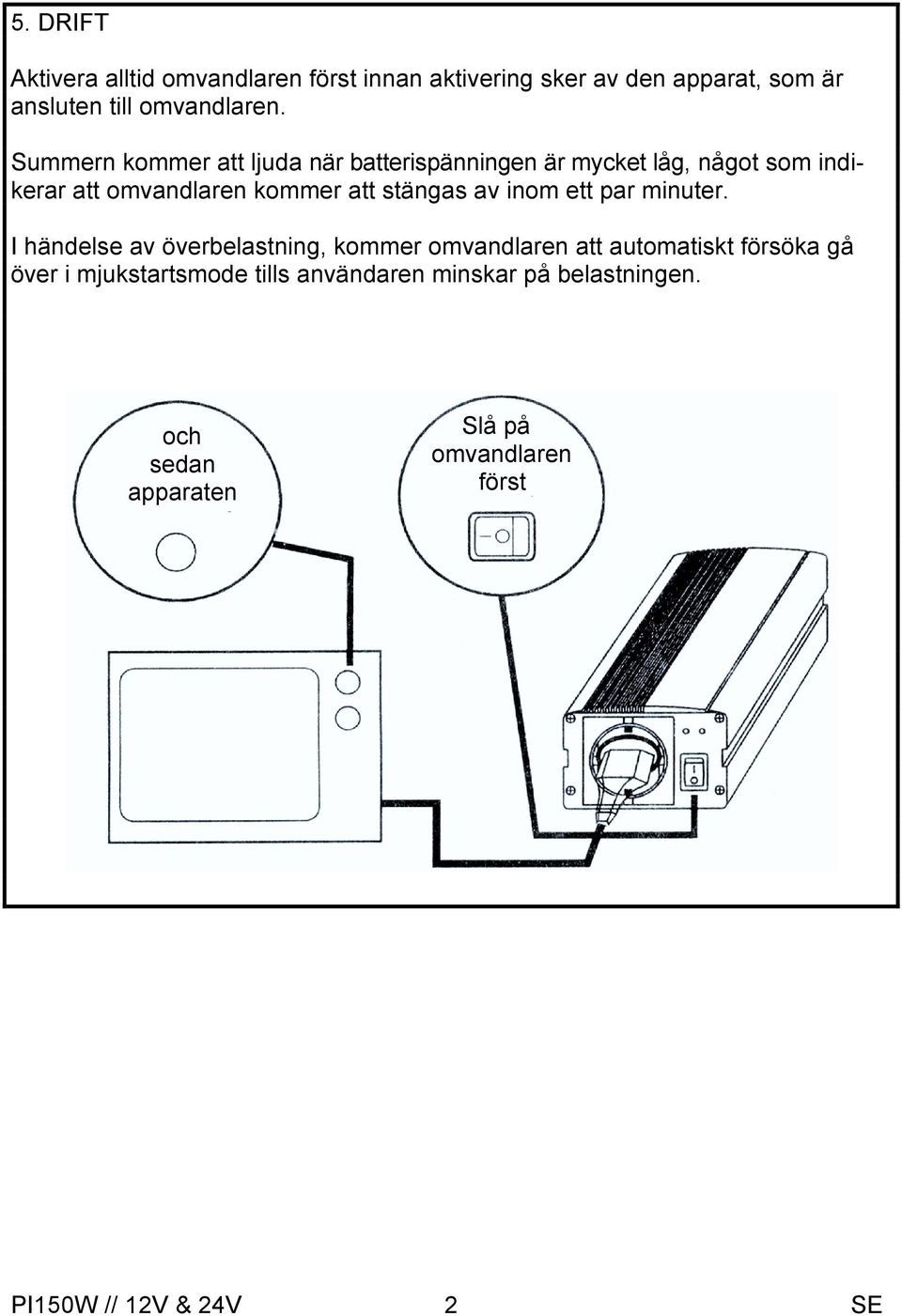 Summern kommer att ljuda när batterispänningen är mycket låg, något som indikerar att omvandlaren kommer att