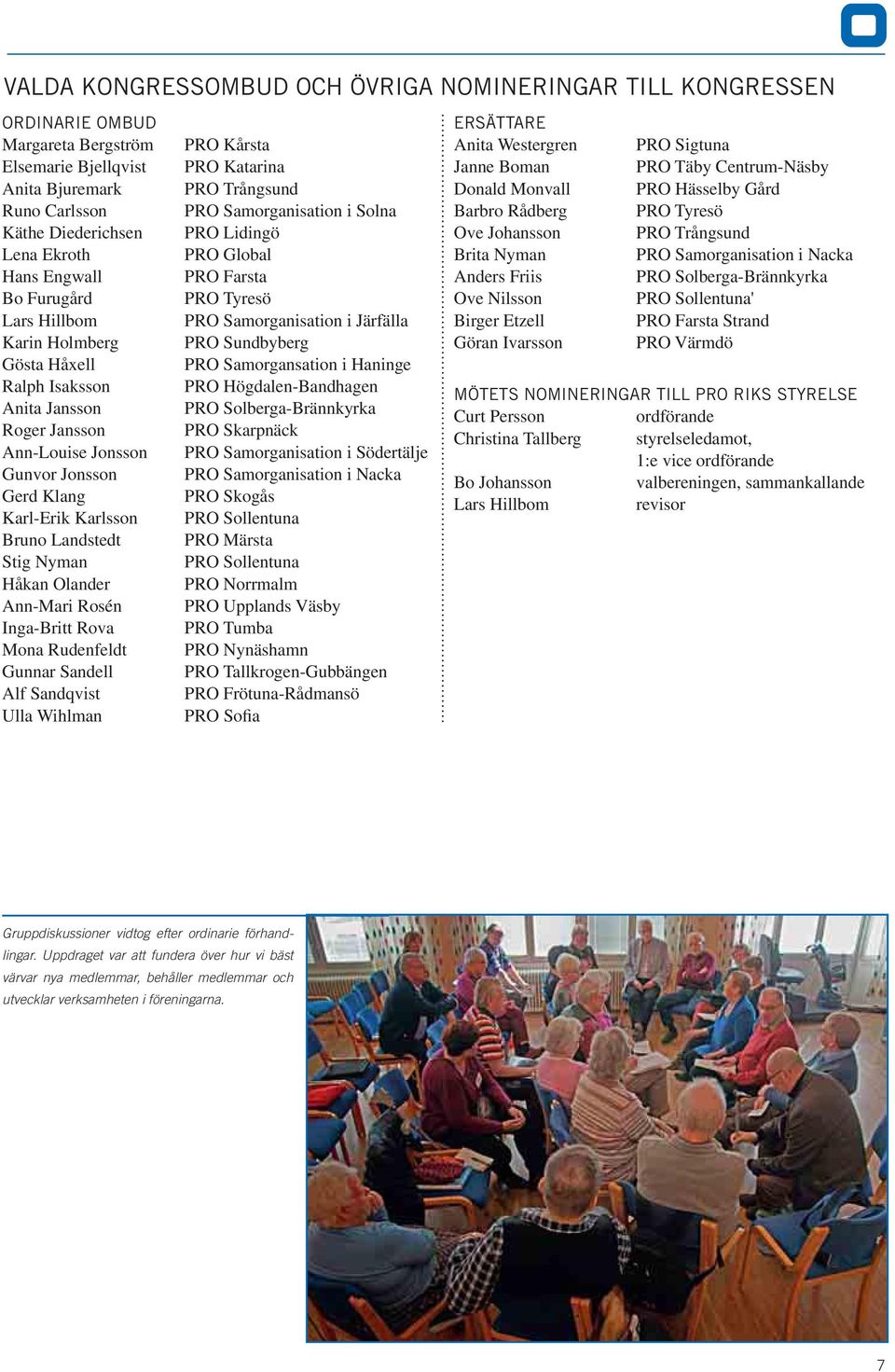 Ann-Mari Rosén Inga-Britt Rova Mona Rudenfeldt Gunnar Sandell Alf Sandqvist Ulla Wihlman PRO Kårsta PRO Katarina PRO Trångsund PRO Samorganisation i Solna PRO Lidingö PRO Global PRO Farsta PRO Tyresö