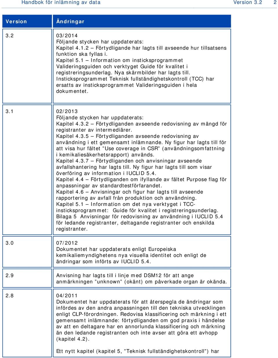 Insticksprogrammet Teknisk fullständighetskontroll (TCC) har ersatts av insticksprogrammet Valideringsguiden i hela dokumentet. 3.
