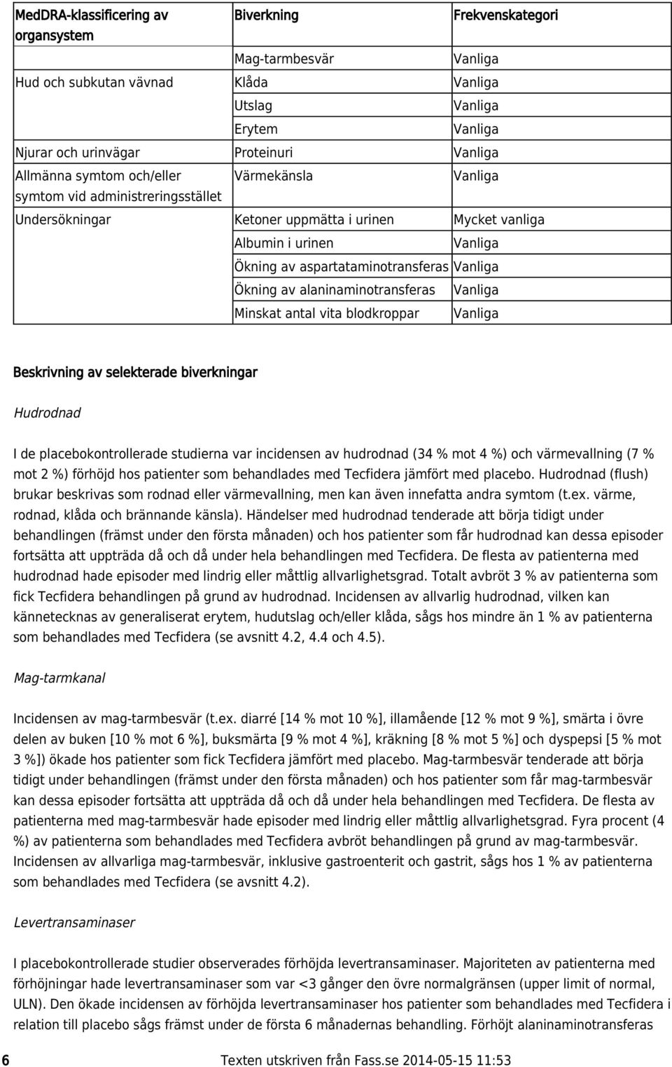 blodkroppar Beskrivning av selekterade biverkningar Hudrodnad I de placebokontrollerade studierna var incidensen av hudrodnad (34 % mot 4 %) och värmevallning (7 % mot 2 %) förhöjd hos patienter som