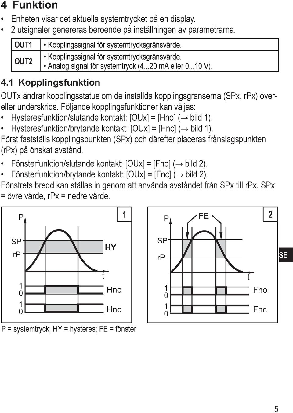 1 Kopplingsfunktion OUTx ändrar kopplingsstatus om de inställda kopplingsgränserna (Px, rpx) övereller underskrids.