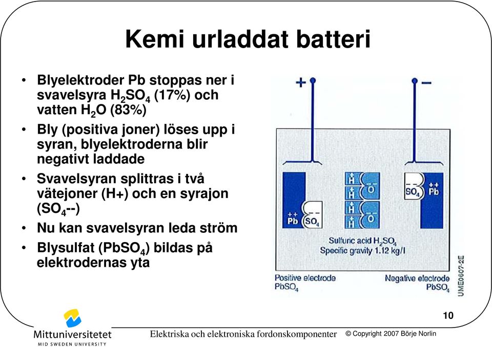 blir negativt laddade Svavelsyran splittras i två vätejoner (H+) och en syrajon