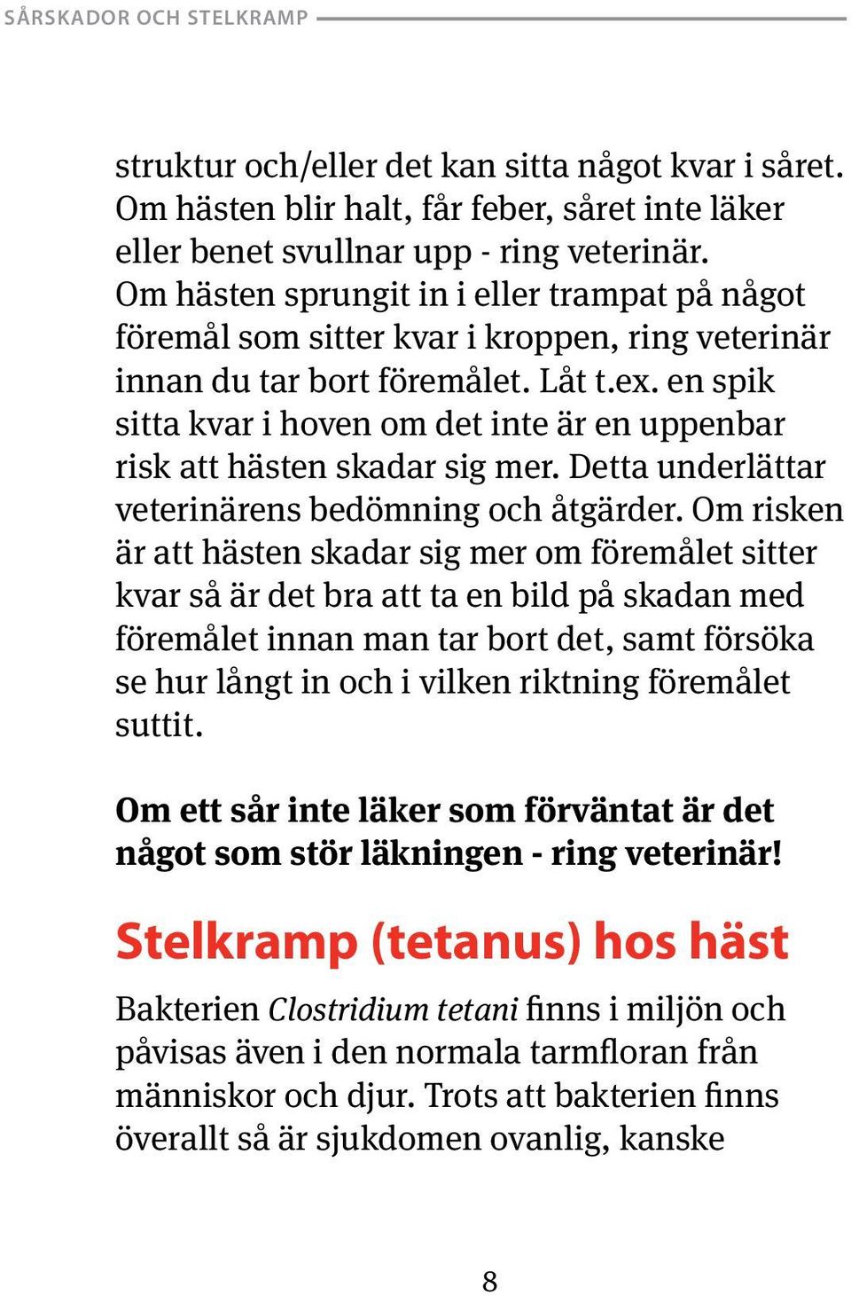 en spik sitta kvar i hoven om det inte är en uppenbar risk att hästen skadar sig mer. Detta underlättar veterinärens bedömning och åtgärder.