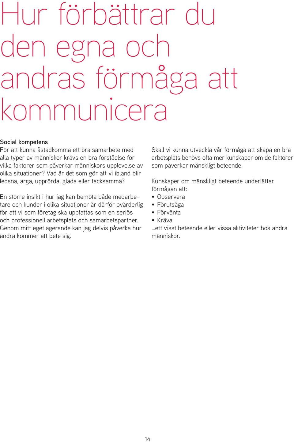 En större insikt i hur jag kan bemöta både medarbetare och kunder i olika situationer är därför ovärderlig för att vi som företag ska uppfattas som en seriös och professionell arbetsplats och