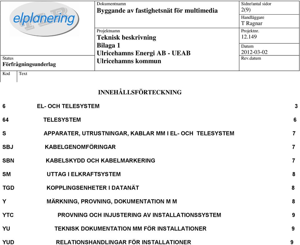 KOPPLINGSENHETER I DATANÄT 8 Y MÄRKNING, PROVNING, DOKUMENTATION M M 8 YTC PROVNING OCH INJUSTERING AV