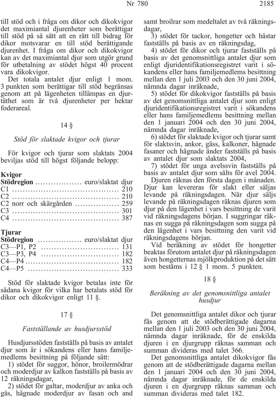 3 punkten som berättigar till stöd begränsas genom att på lägenheten tillämpas en djurtäthet som är två djurenheter per hektar foderareal.