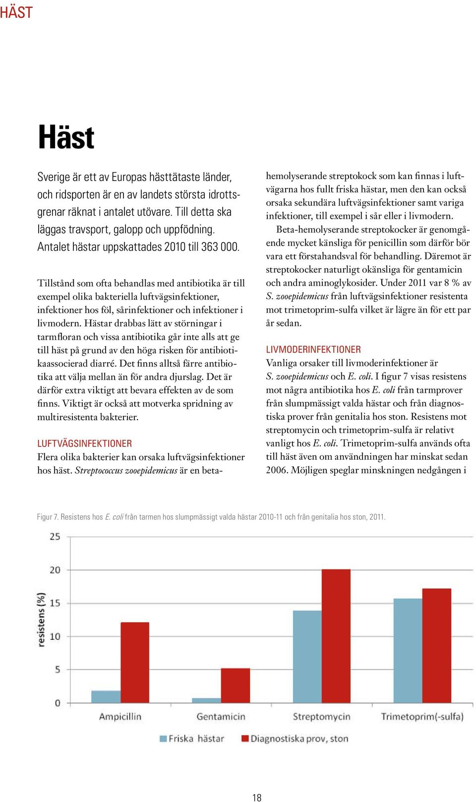 Tillstånd som ofta behandlas med antibiotika är till exempel olika bakteriella luftvägsinfektioner, infektioner hos föl, sårinfektioner och infektioner i livmodern.