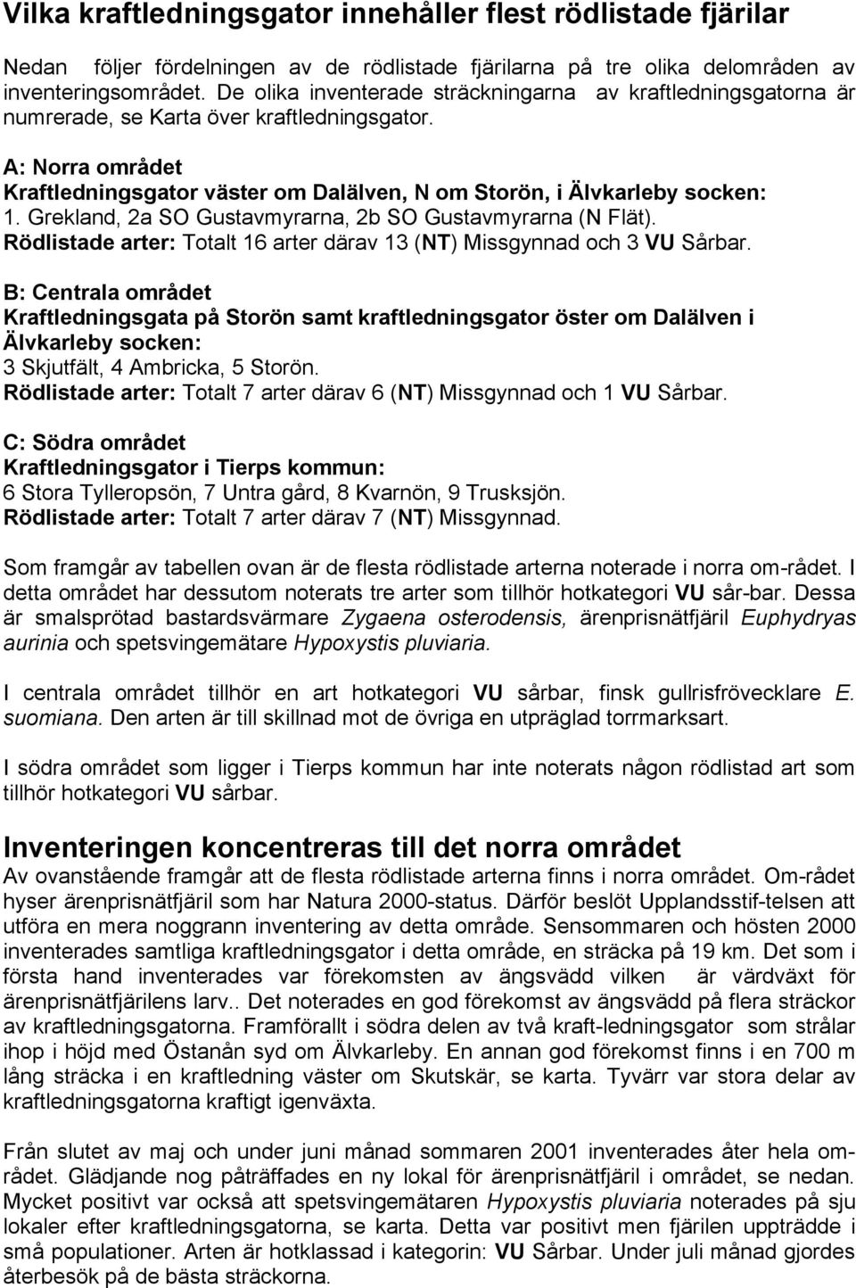 Grekland, 2a SO Gustavmyrarna, 2b SO Gustavmyrarna (N Flät). Rödlistade arter: Totalt 16 arter därav 13 (NT) Missgynnad och 3 VU Sårbar.