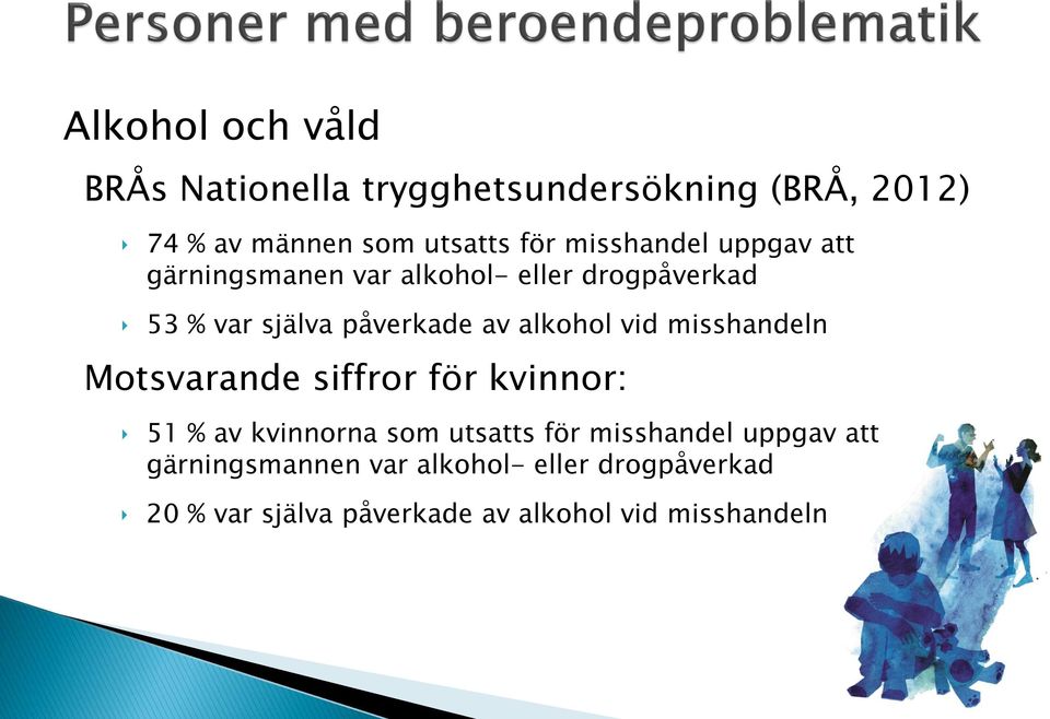 alkohol vid misshandeln Motsvarande siffror för kvinnor: 51 % av kvinnorna som utsatts för misshandel