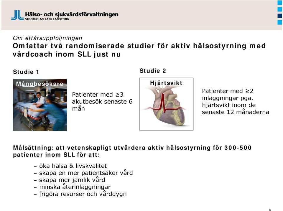 hjärtsvikt inom de senaste 12 månaderna Målsättning: att vetenskapligt utvärdera aktiv hälsostyrning för 300-500 patienter