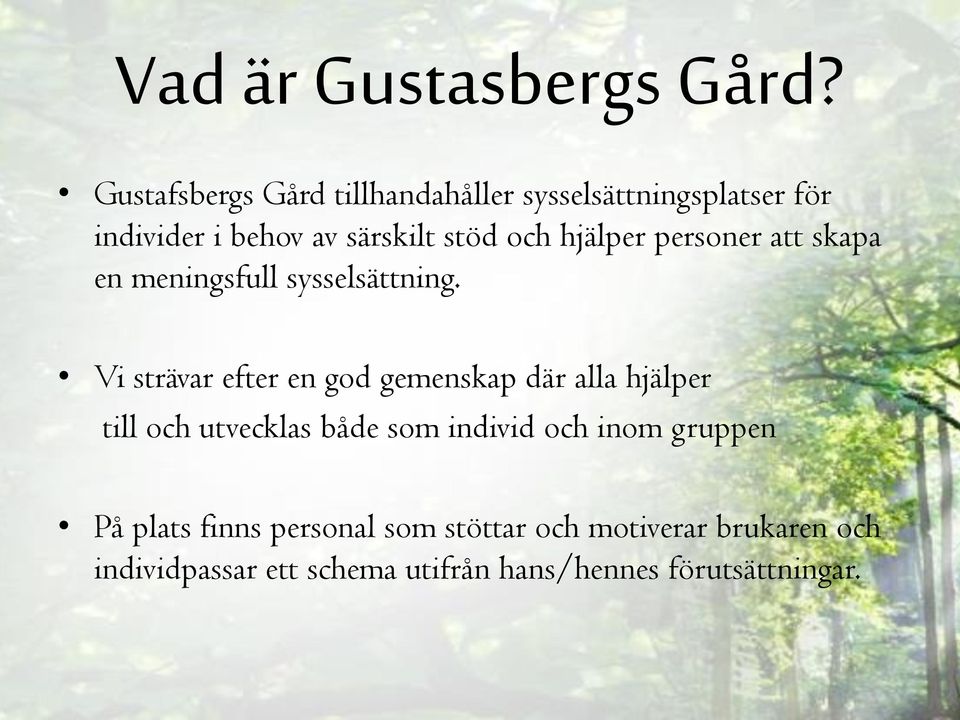 hjälper personer att skapa en meningsfull sysselsättning.