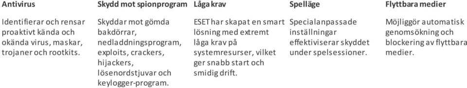 Skyddar mot gömda bakdörrar, nedladdningsprogram, exploits, crackers, hijackers, lösenordstjuvar och keylogger-program.