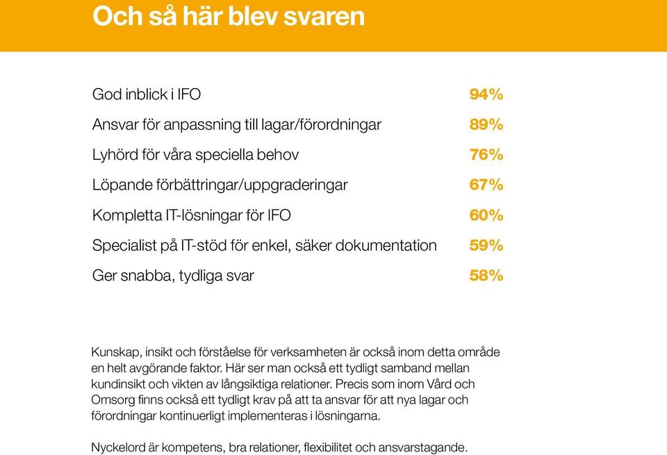 inom detta område en helt avgörande faktor. Här ser man också ett tydligt samband mellan kundinsikt och vikten av långsiktiga relationer.