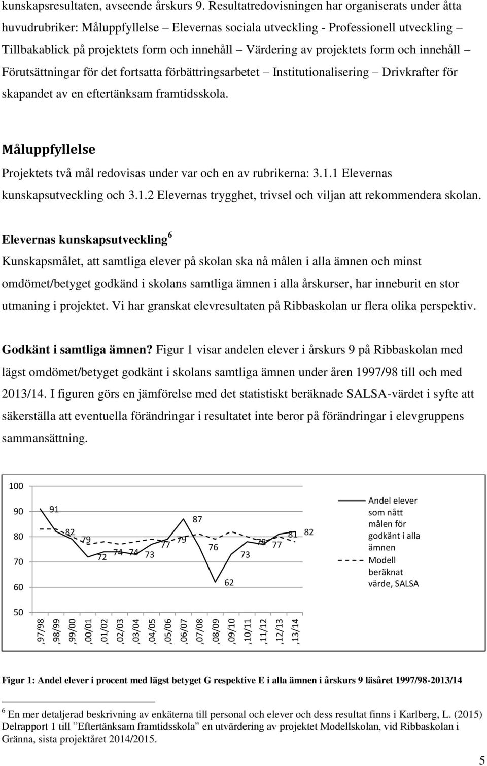 projektets form och innehåll Förutsättningar för det fortsatta förbättringsarbetet Institutionalisering Drivkrafter för skapandet av en eftertänksam framtidsskola.