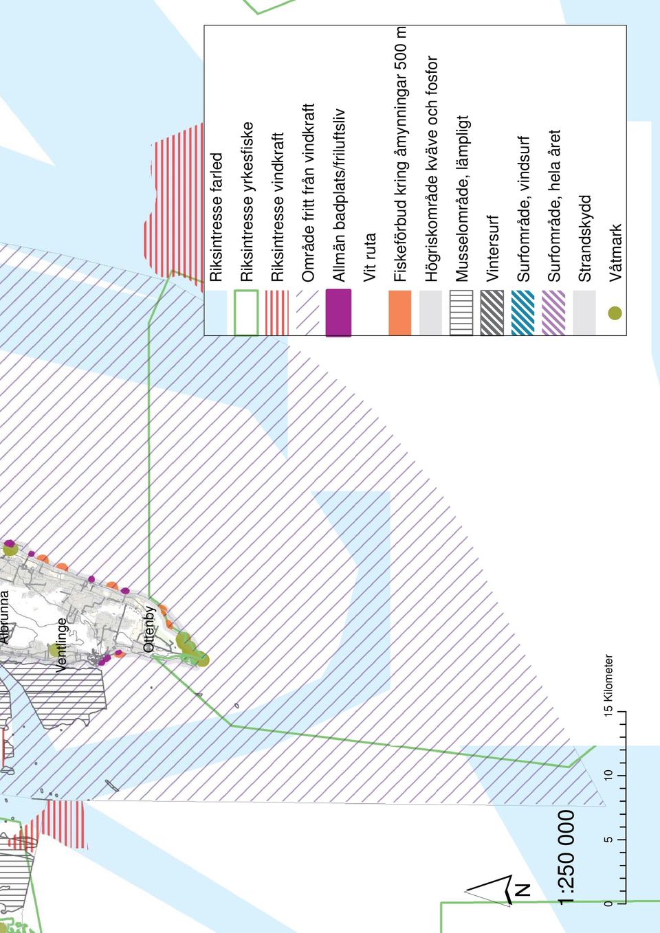 badplats/friluftsliv Vit ruta Fiskeförbud kring åmynningar 500 m Högriskområde kväve