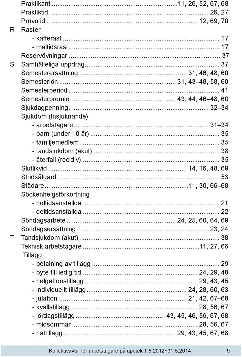 .. 35 - familjemedlem... 35 - tandsjukdom (akut)... 38 - återfall (recidiv)... 35 Slutlikvid... 14, 16, 48, 69 Stridsåtgärd... 53 Städare...11, 30, 66 68 Söckenhelgsförkortning - heltidsanställda.