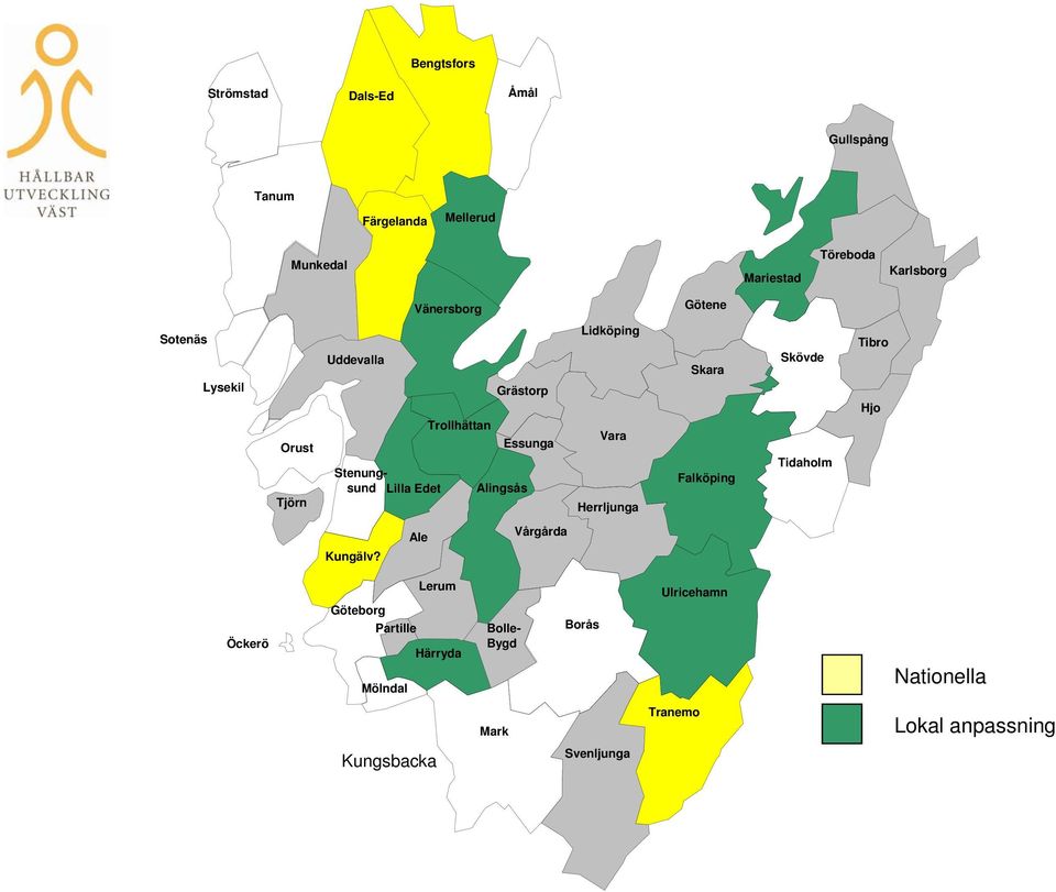 Mellerud Färgelanda Uddevalla Vänersborg Trollhättan Mölndal Lerum Partille Härryda Stenungsund Ale Lilla Edet